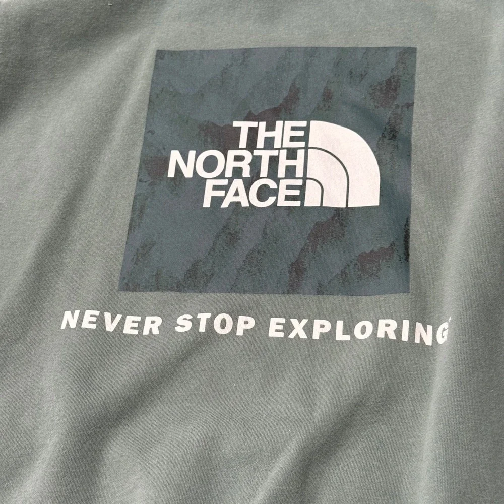The North Face Mens Green Never Stop Exploring Graphic Box Logo Hoodie L